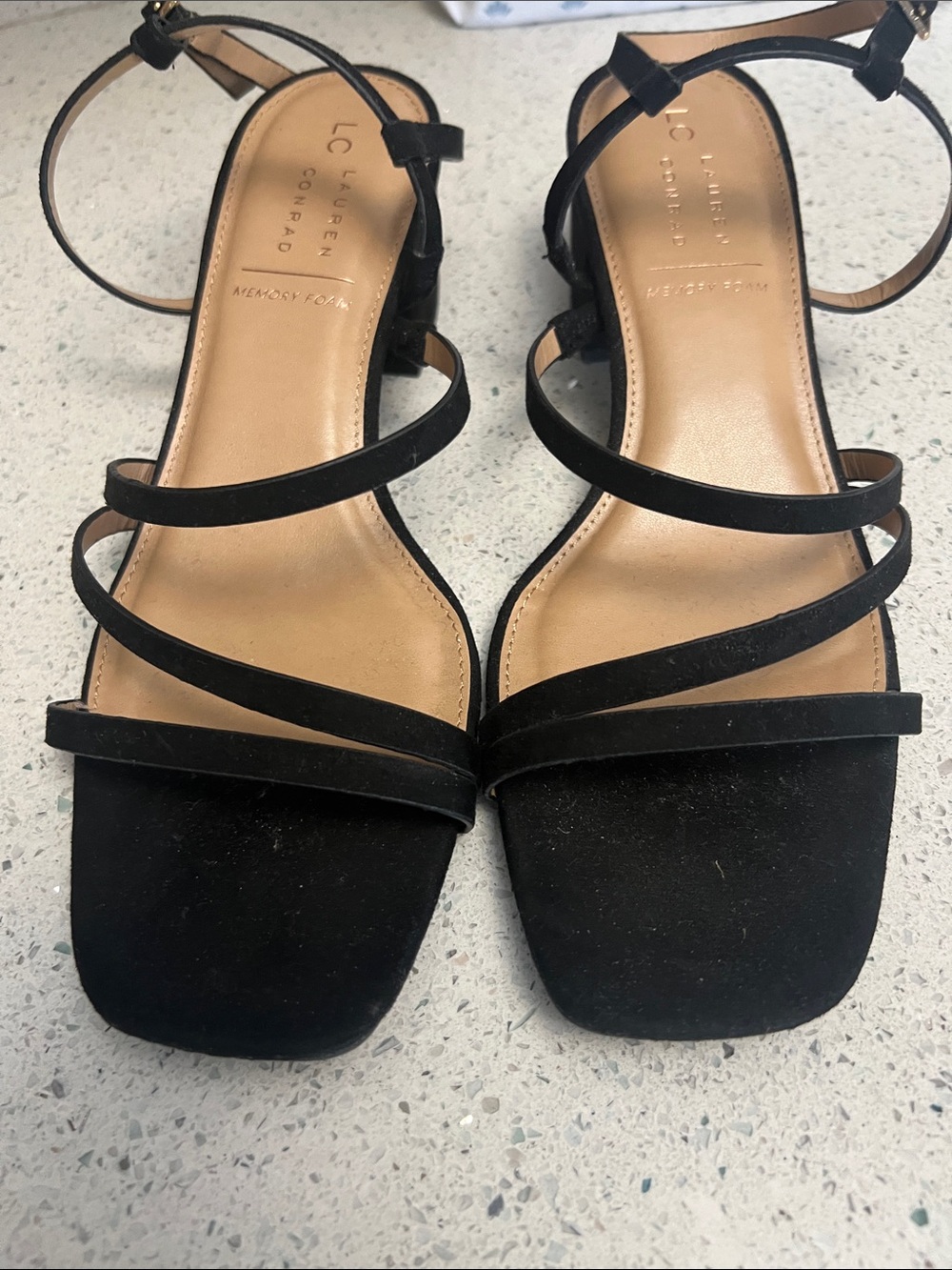 LC Lauren Conrad Black Strappy Ankle-Heel Sandals